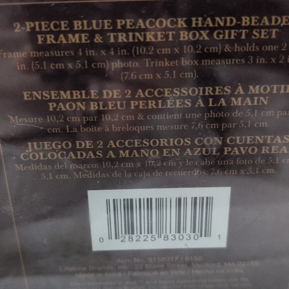 The Bombay Company Y2K Blue Peacock Frame & Trinket Box Set‎ NIP